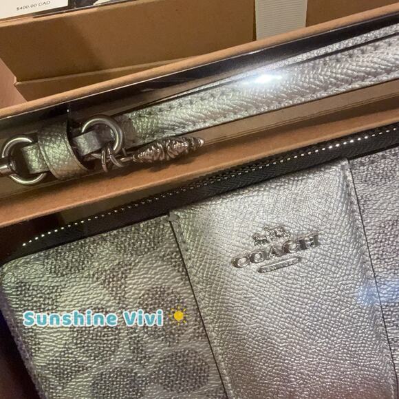 NWT COACH Boxed Long Zip Around Wallet CCL91 GRAY/SILVER Holiday gift Set - Picture 5 of 10